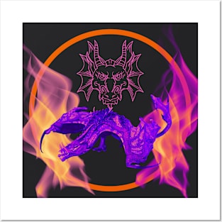 creative dragon with fire design Posters and Art